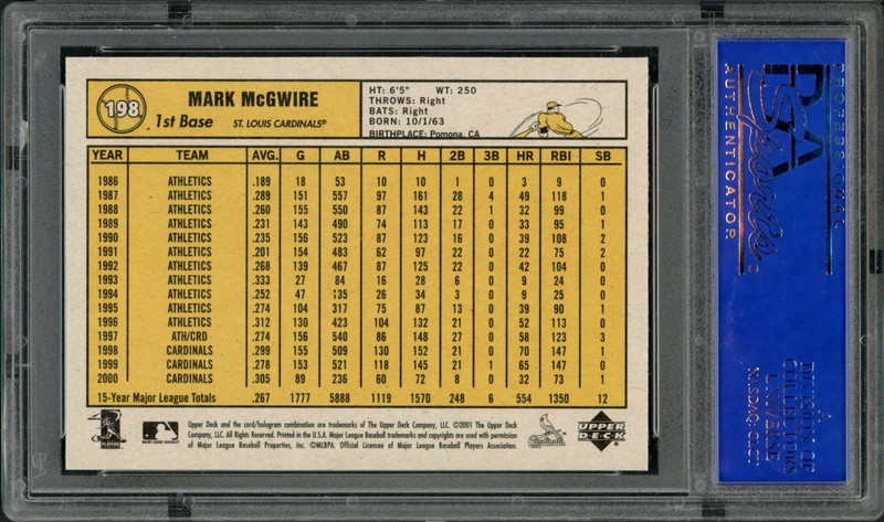 2001 U.D. Vintage Mark McGwire #198 PSA 10 view 2