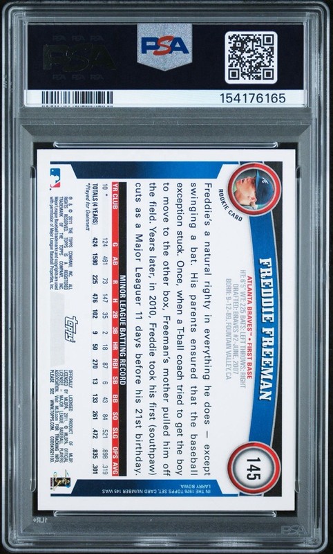 FREDDIE FREEMAN 2011 TOPPS 145 📈 ROOKIE CARD RC PSA 8.5 view 2