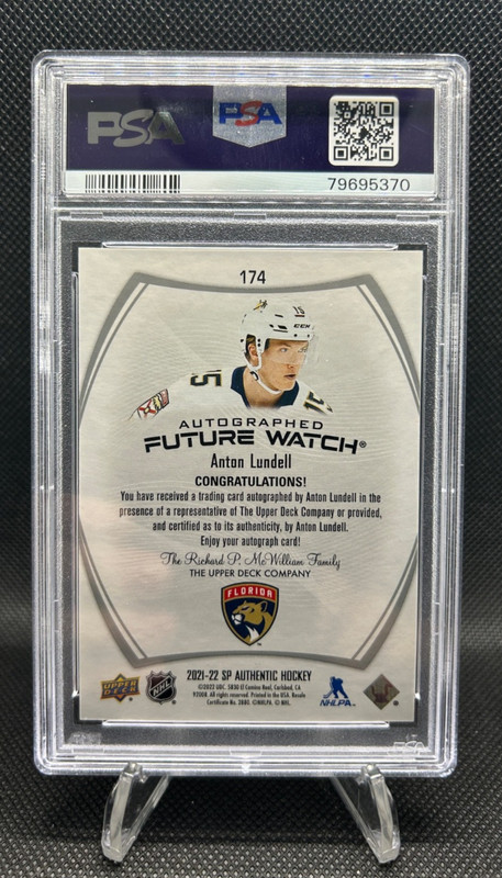 Anton Lundell 2021-22 SP Authentic Future Watch Auto PSA 10 /999 #174 FWA view 2