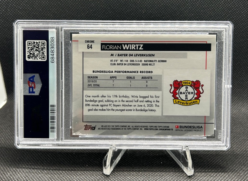 2020-21 Topps Chrome Bundesliga Sapphire Florian Wirtz RC #64 PSA 10 view 2