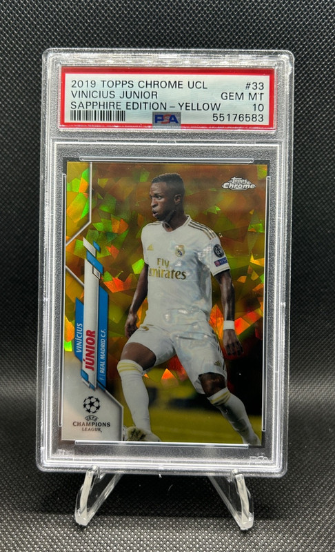 2019-20 Topps Chrome UCL Sapphire Yellow /99 Vinicius Junior #33 PSA 10 Brazil