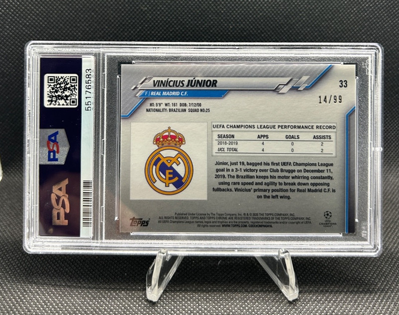 2019-20 Topps Chrome UCL Sapphire Yellow /99 Vinicius Junior #33 PSA 10 Brazil view 2