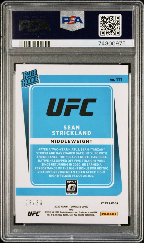 2020 Donruss Optic UFC #111 RC Sean Strickland Black Velocity /39 PSA 10 POP 1 view 2