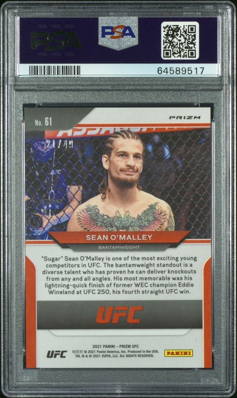 2021 Panini Prizm UFC Sean O'Malley #61 Teal Prizm /49 PSA 10 view 2