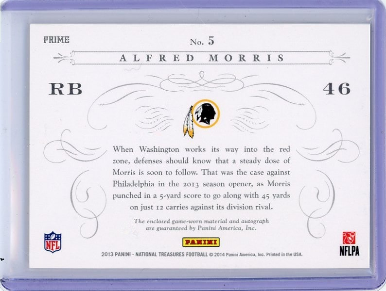 2013 National Treasures Alfred Morris Timeline Auto Relic /25 Wash Redskins T1 view 2
