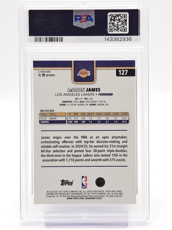 LEBRON JAMES 2025-26 TOPPS CHROME AQUA REFRACTOR /199 #127 MINT PSA 9 Q5786 view 2