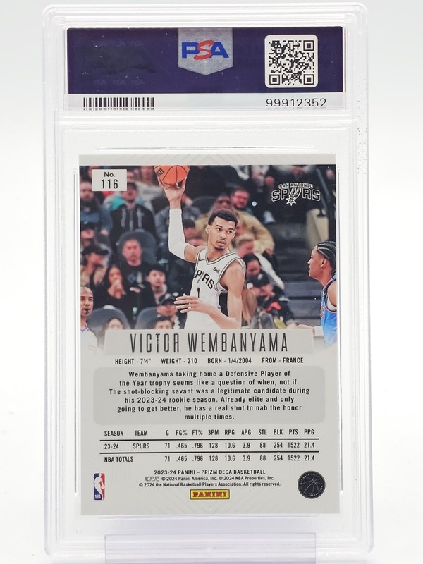 VICTOR WEMBANYAMA 2023-24 PRIZM DECA ROOKIE #116 PSA 10 Q4444 view 2