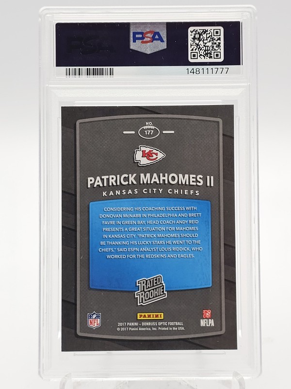 PATRICK MAHOMES II 2017 DONRUSS OPTIC RATED ROOKIE #177 CHIEFS PSA 8 Q6029 view 2