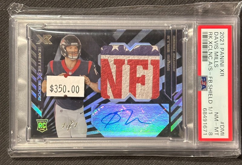 2021 Panini Xr PSA 8 Davis Mills ROOKIE NFL SHIELD PATCH AUTOGRAPH AUTO 1/1 RPA