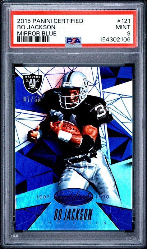 BO JACKSON 2015 PANINI CERTIFIED 121 MIRROR BLUE /50 PSA 9 MINT 🔥 TOTAL POP 2