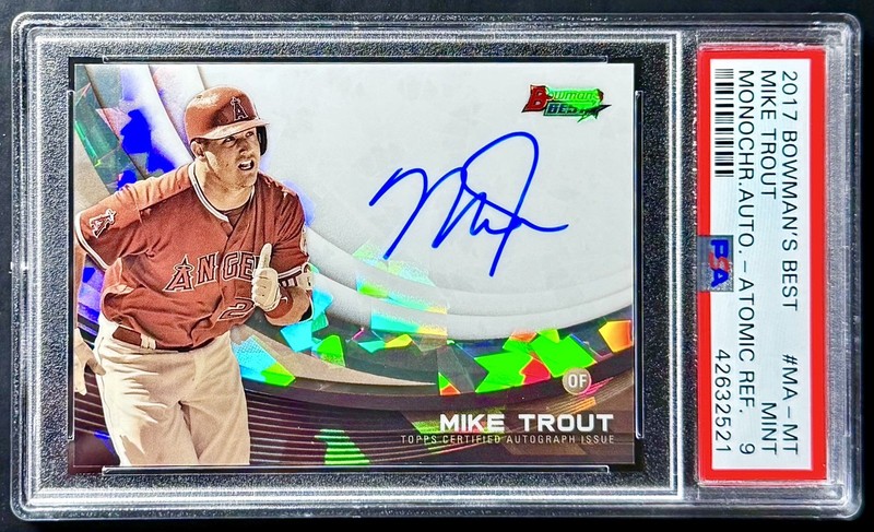 2017 Bowman's Best MIKE TROUT #7/25 Atomic Refractor Monochrome Auto PSA 9 Mint