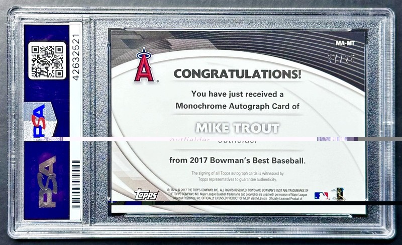 2017 Bowman's Best MIKE TROUT #7/25 Atomic Refractor Monochrome Auto PSA 9 Mint view 2