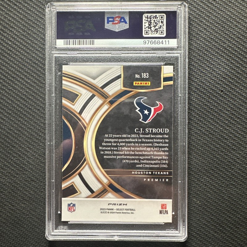 2023 Panini Select - Premier Level C.J. Stroud #183 Silver Prizm (RC) PSA 10 view 2