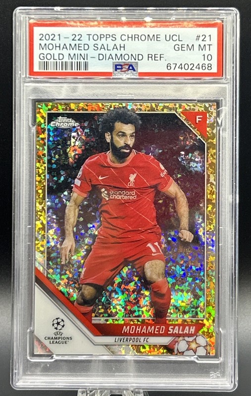 2021 Topps Chrome UCL Mohamed Salah Mini-Diamond Refractor #21 PSA 10 GOLD /50