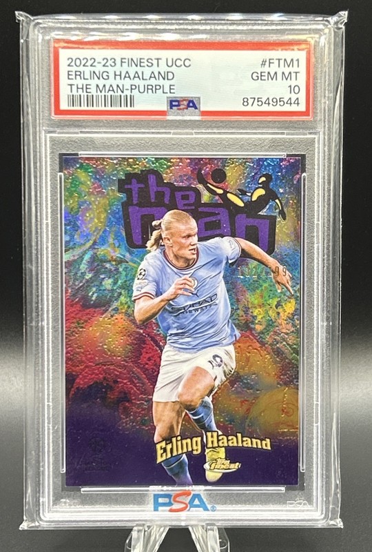 2022 Topps Finest UCC Erling Haaland The Man Purple PSA 10 FTM1 Case Hit /299