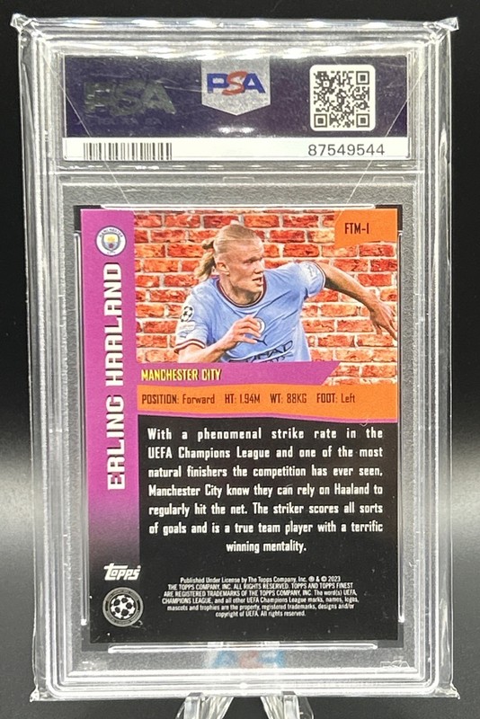 2022 Topps Finest UCC Erling Haaland The Man Purple PSA 10 FTM1 Case Hit /299 view 2