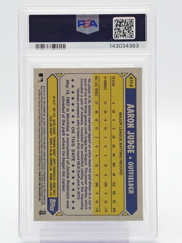 AARON JUDGE 2017 TOPPS CHROME 1987 TOPPS ROOKIE #87T8 YANKEES PSA 9 Q2796 view 2
