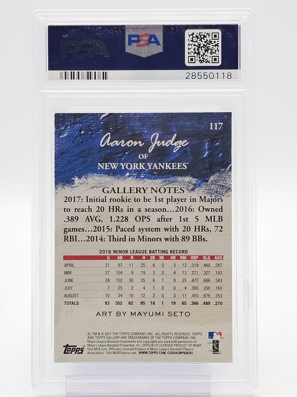 AARON JUDGE 2017 TOPPS GALLERY ROOKIE #117 YANKEES PSA 10 Q2796 view 2