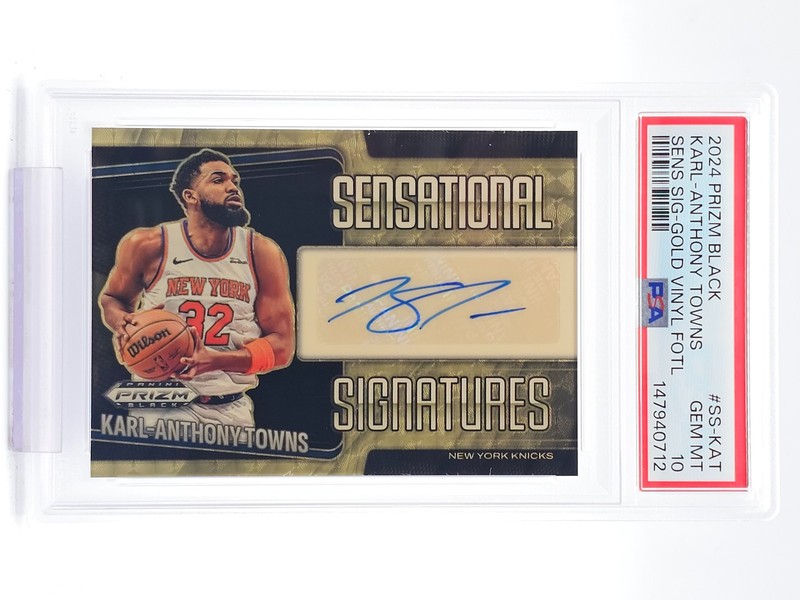 KARL-ANTHONY TOWNS 2024 PRIZM BLACK GOLD VINYL AUTO /5 FOTL #SS-KAT PSA 10 Q1713