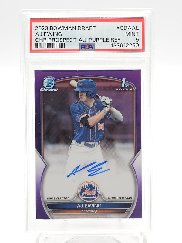 AJ EWING 2023 BOWMAN DRAFT CHROME PURPLE REFRACTOR 1ST ROOKIE AUTO PSA 9 Q3824