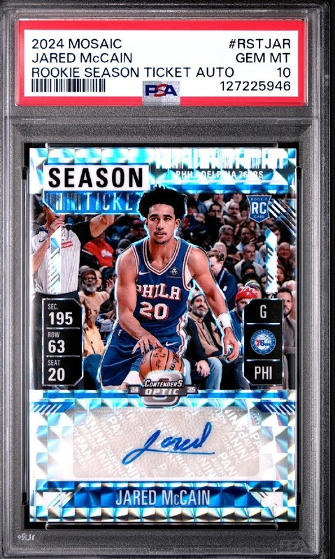 2024-25 Panini Mosaic Rookie Ticket Jared McCain Prizm Auto RC PSA 10 OKC 