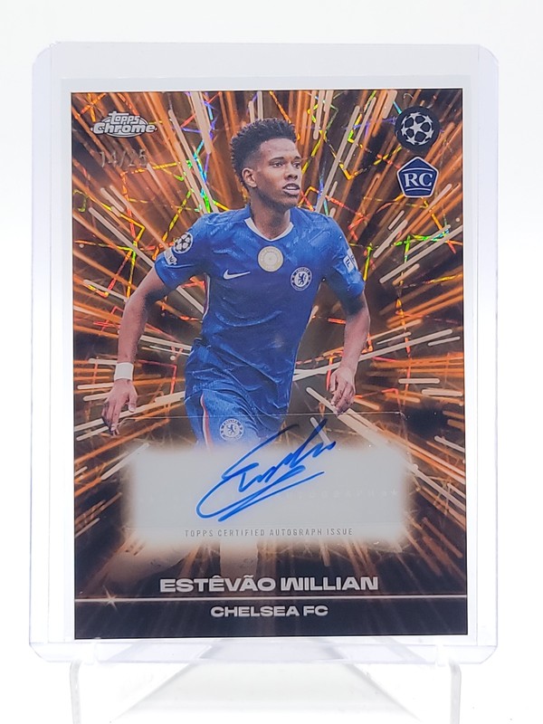 ESTEVAO WILLIAN 2025-26 TOPPS CHROME UEFA BLACK/ORANGE LAZER RC AUTO /25 Q2754
