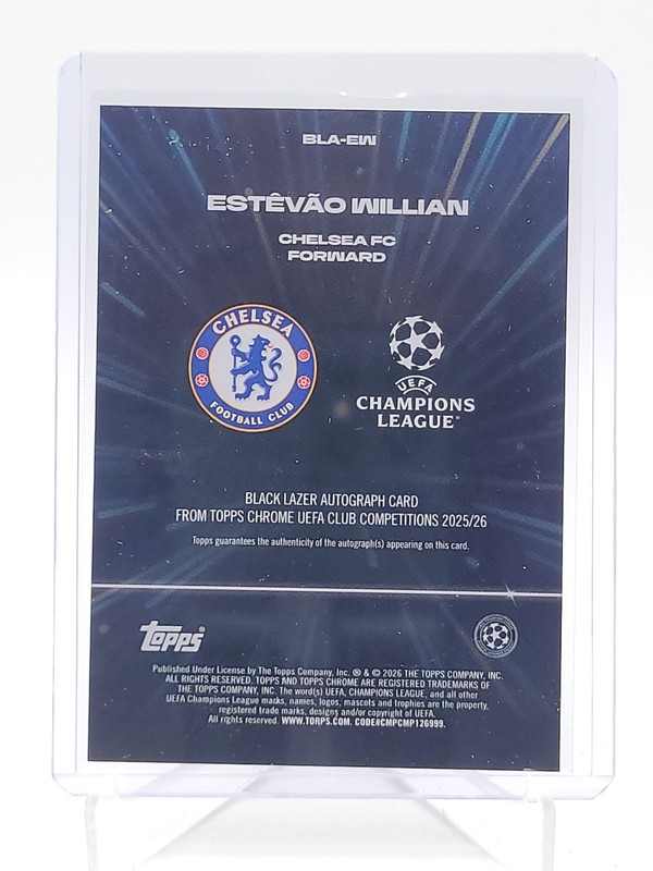 ESTEVAO WILLIAN 2025-26 TOPPS CHROME UEFA BLACK/ORANGE LAZER RC AUTO /25 Q2754 view 2