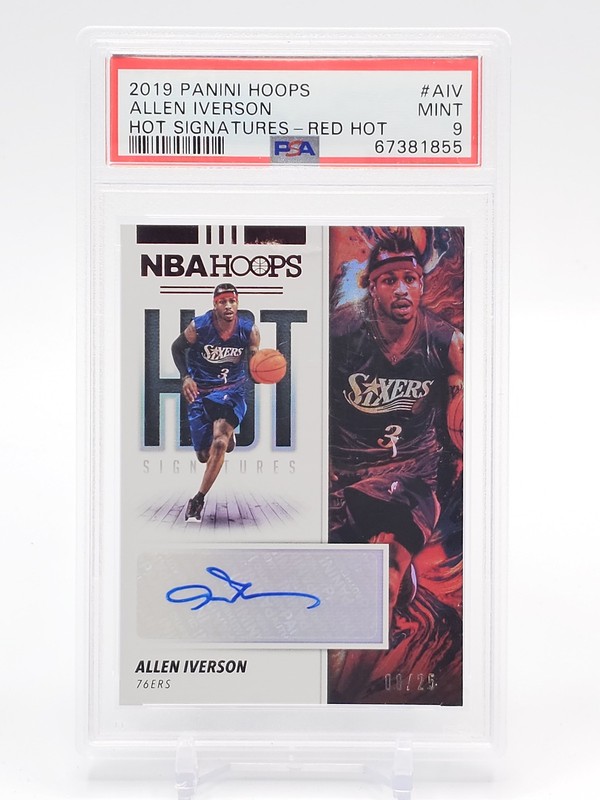 ALLEN IVERSON 2019-20 NBA HOOPS HOT SIGNATURES RED HOT AUTO /25 PSA 9 Q7136