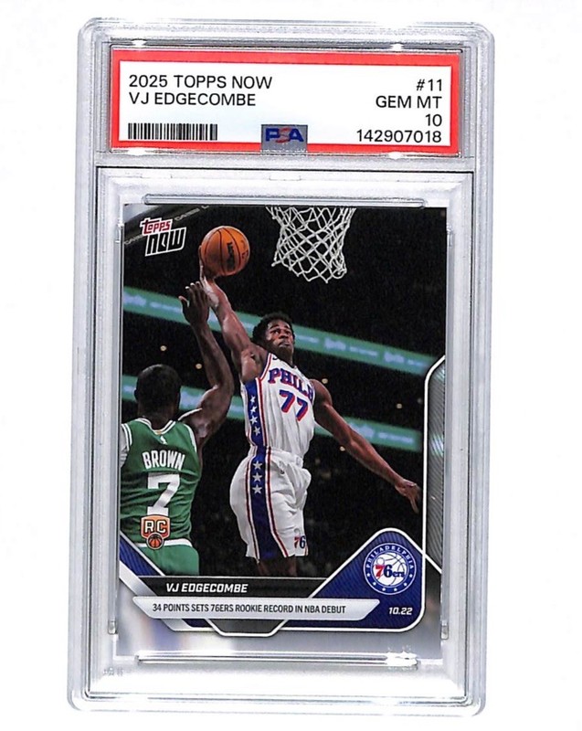 2025-26 Topps Now #11 VJ Edgecombe Rookie Record In Debut Card PSA 10 76ers 