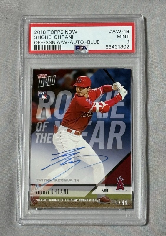 2018 TOPPS NOW SHOHEI OHTANI ROOKIE OF THE YEAR RC ON CARD AUTO BLUE /49 PSA9