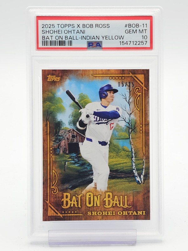 SHOHEI OHTANI 2025 TOPPS X BOB ROSS BAT ON BALL YELLOW /25 #BOB-11 PSA 10 Q6960