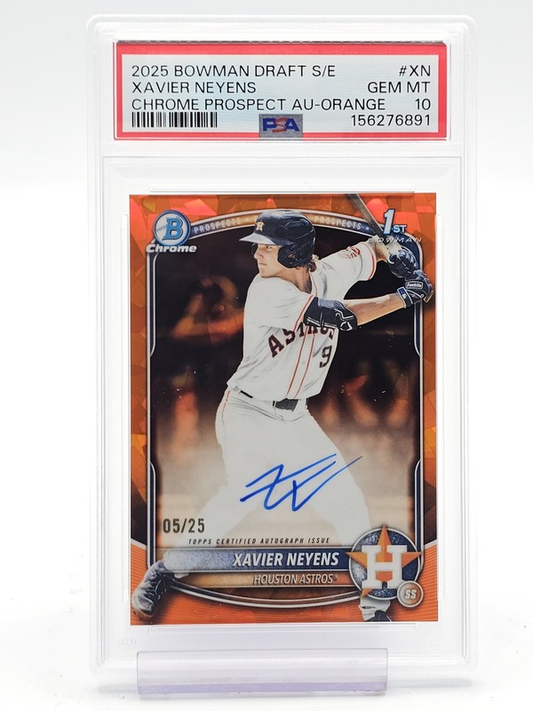XAVIER NEYENS 2025 BOWMAN DRAFT CHROME ORANGE 1ST AUTO /25 #CPA-XN PSA 10 Q6960