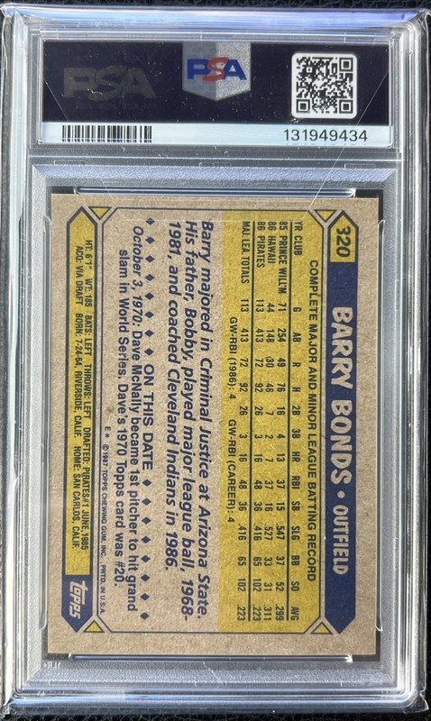 Barry Bonds 1987 O-Pee-Chee #320 Rookie Card PSA 8 NM-MT OPC RC New Slab Beauty  view 2