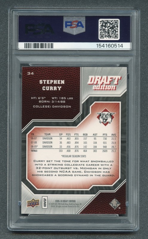 2009 STEPHEN CURRY ROOKIE PSA 9 MINT UD DRAFT EDITION DAVIDSON FLUSH (#34) RZC view 2