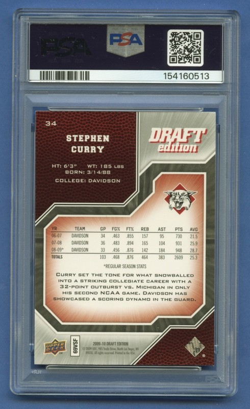 2009 STEPHEN CURRY ROOKIE PSA 8 NM-MT UD DRAFT EDT DAVIDSON CATS COLOR (#34) RZC view 2