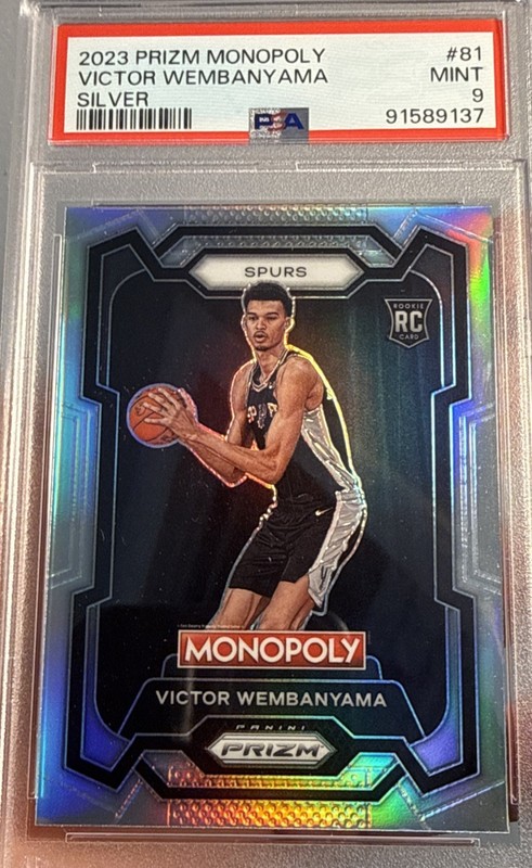 2023 Panini Monopoly Prizm Silver Rookie Victor Wembanyama #81 PSA 9 Mint SP view 2
