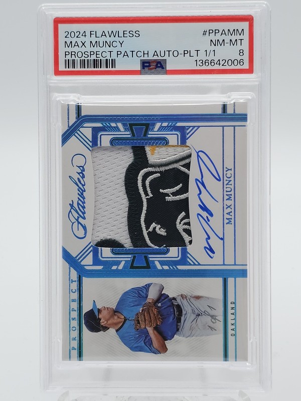 MAX MUNCY 2024 FLAWLESS PROSPECT RPA PATCH PLATINUM AUTO 1/1 #PPAMM PSA 8 Q5677