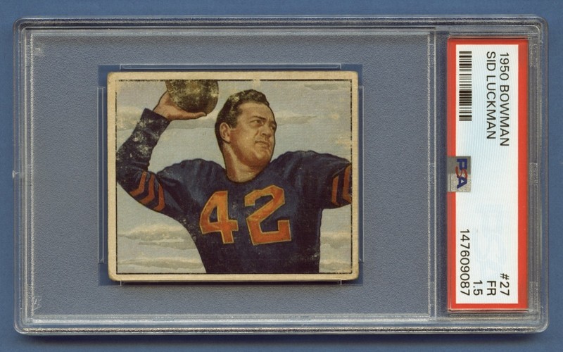 1950 SID LUCKMAN BOWMAN PSA 1.5 FR HOF CHICAGO BEARS VINTAGE CLASSIC (#27) RZC