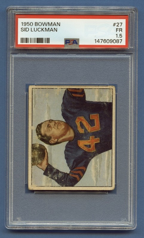 1950 SID LUCKMAN BOWMAN PSA 1.5 FR HOF CHICAGO BEARS VINTAGE CLASSIC (#27) RZC view 2