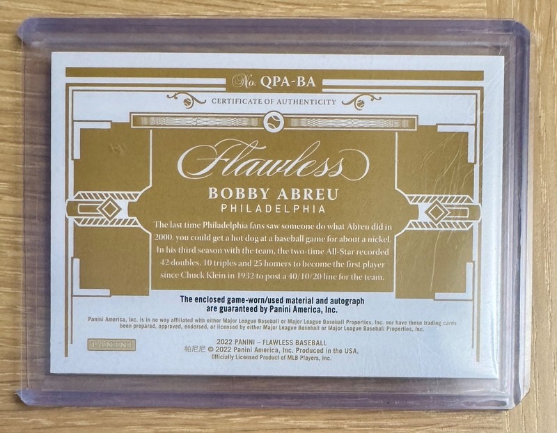 2022 Flawless Quad Patch Auto #QPA-BA Bobby Abreu /20 view 2