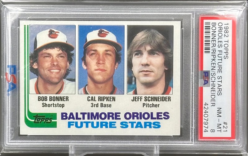 1982 Topps CAL RIPKEN, JR./Bonner/Schneider Rookie Future Stars RC #21 PSA 8 view 1
