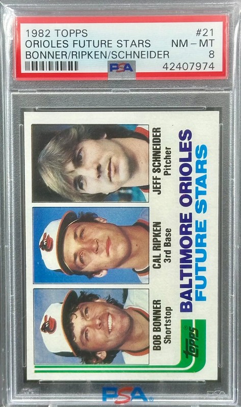 1982 Topps CAL RIPKEN, JR./Bonner/Schneider Rookie Future Stars RC #21 PSA 8 view 2