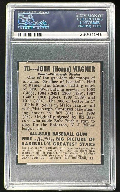 1948 Leaf #70 Honus Wagner PSA 1 RAZOR SHARP CORNERS Looks NMMT  view 2
