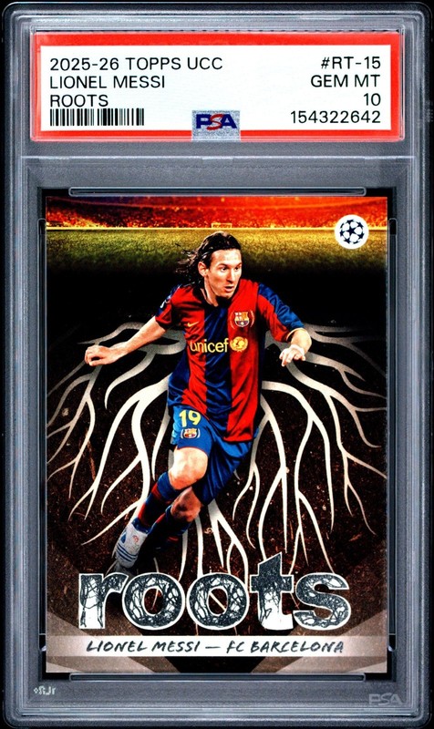 2025-2026 TOPPS UEFA CLUB COMPETITIONS ROOTS #RT-15 LIONEL MESSI - PSA 10