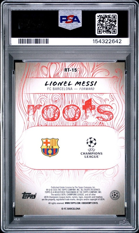 2025-2026 TOPPS UEFA CLUB COMPETITIONS ROOTS #RT-15 LIONEL MESSI - PSA 10 view 2