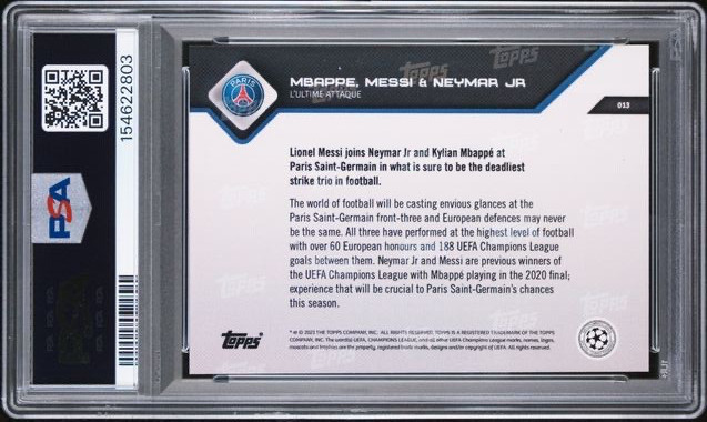 MESSI MBAPPE NEYMAR * PSA 10 * 2021 TOPPS NOW UCL * PSG L'ULTIME ATTAQUE * #13 view 2