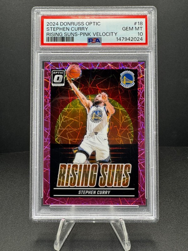 2024-25 Donruss Optic Stephen Curry Rising Suns Pink Velocity /79 PSA 10 Warrior