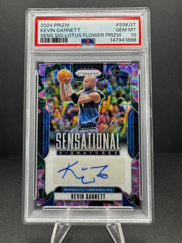2024-25 Prizm Kevin Garnett Lotus Flower Auto /18 PSA 10 Timberwolves Legend SSP