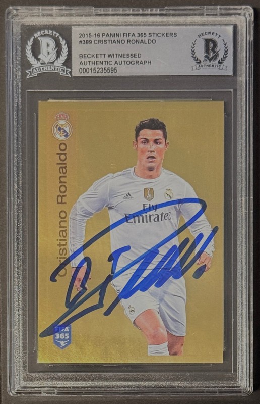 2015-16 Panini FIFA 365 Stickers #389 Cristiano Ronaldo Beckett BAS AUTO AUTH