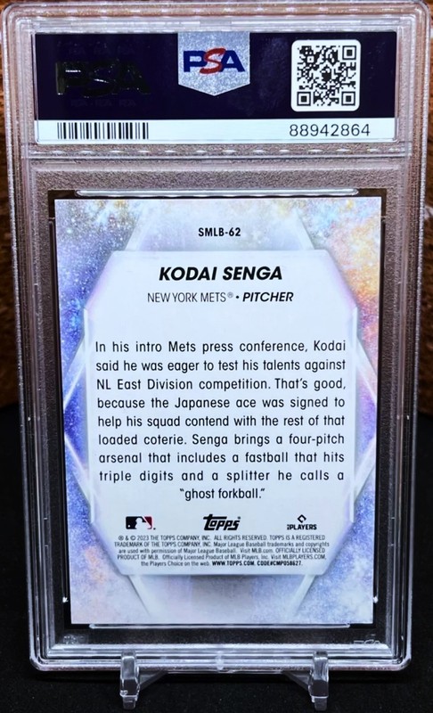 2023 Topps Stars of MLB #SMLB-62 Kodai Senga ROOKIE Black Refractor 05/25 PSA 10 view 2